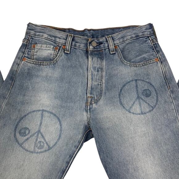 LEVI’S 501 150 Celeb Peace Denim Jean Men 30x30 Blue Straight Rare Classic Boho - Picture 7 of 13